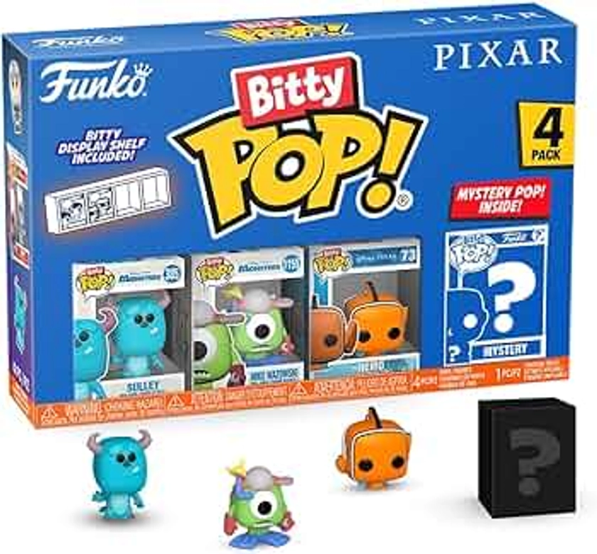 Funko Pop! Bitty: Pixar Mini Collectible Toys 4-Pack - Sulley, Mike Wazowski, Nemo & Mystery Chase Figure (Styles May Vary)