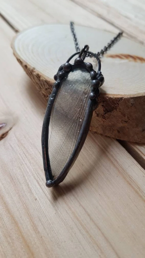 DragonFly Wing Pendant, Nature Jewelry, Steampunk Necklace, Goth Jewelry