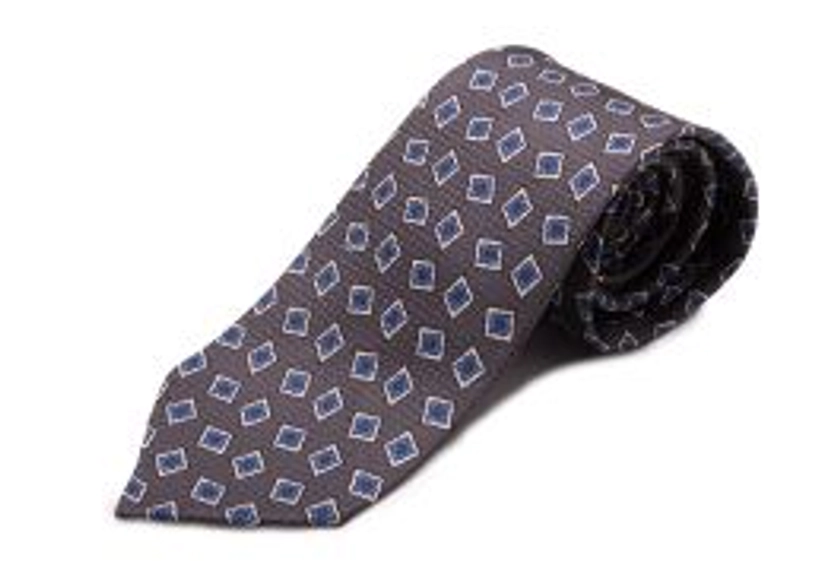 Battleship Gray Jacquard Woven Tie with Printed Light Blue and White Diamonds - Fort Belvedere