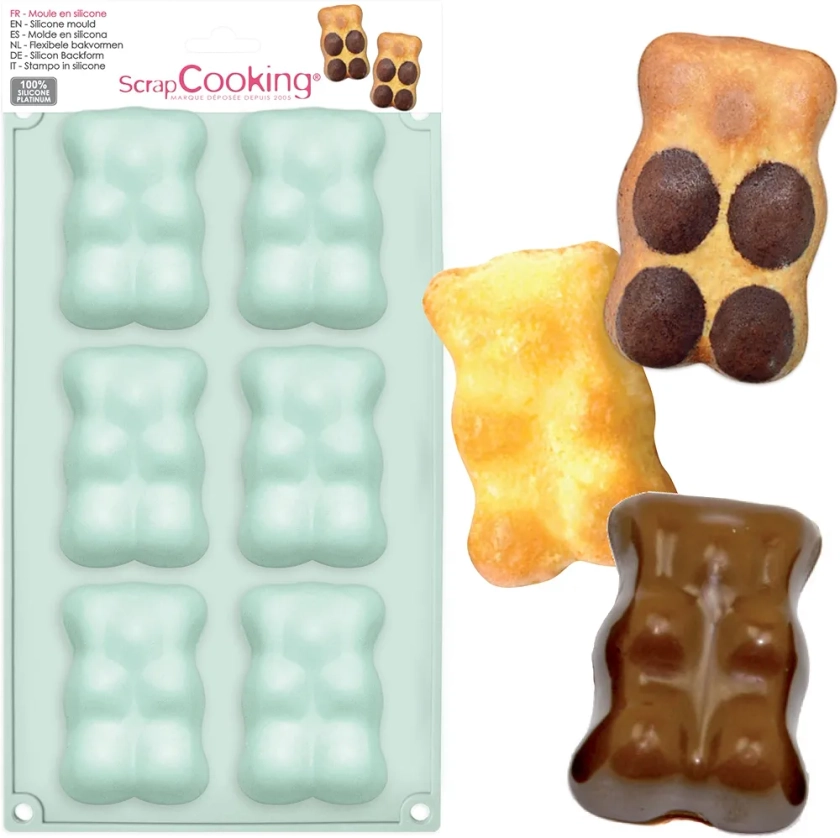 ScrapCooking - Moule Oursons en Silicone XL - 6 Formes pour Oursons Guimauve Chocolat & Gâteaux - Ustensile Souple Pâtisserie - Apte Four & Congélateur - Vert d’Eau - 3000