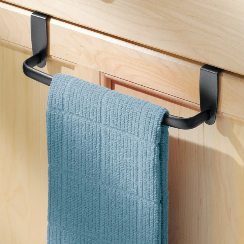 iDesign 57287 Axis Towel Rack, Towel Holder, Over Door Towel Bar, Metal, Matte Black, Small