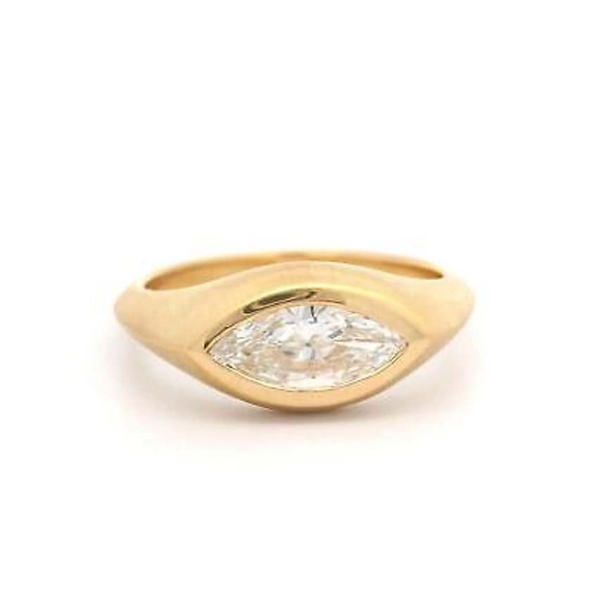 New 18k Yellow Gold GIA 0.71ct Marquise Diamond Bezel Low Profile Matte Ring