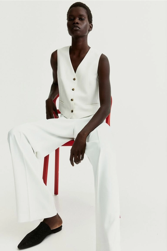 Pantalon large - Taille haute - Longue - Blanc - FEMME | H&M FR