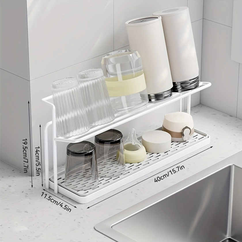 1pc Porte-gobelet de comptoir en métal - Organiseur de bouteilles et de verres à plusieurs niveaux avec plateau d'égouttage, étagère de support pour le rangement de la cuisine, étagère polyvalente pour la maison, le bureau - Organisateur d'accessoires de cuisine