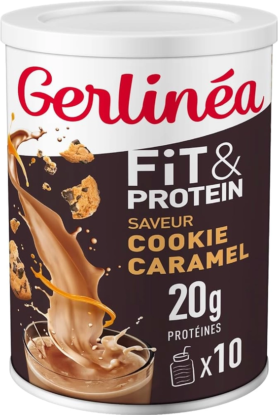 Gerlinéa Fit&Protein - Milk-shake Protéiné Saveur Cookie Caramel - Protéines Après le Sport - Whey Musculation Femme - Sans Sucres Ajoutés - 116 Kcal / portion - 340 g (10 boissons)