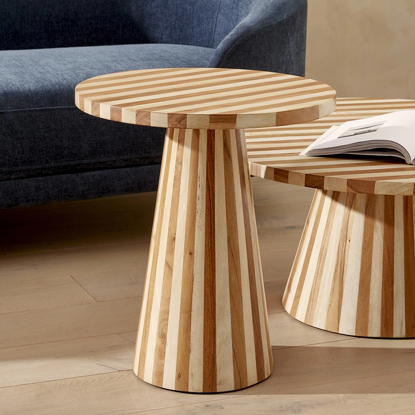 Enzo Natural & Walnut Stripe Side Table