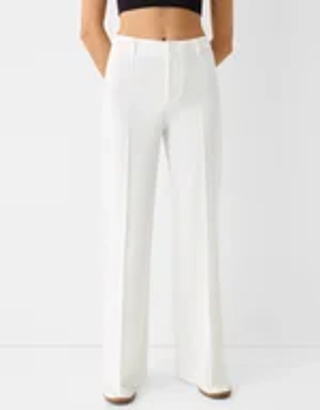 Bershka WIDE TAILORED - Pantalon classique - white/blanc - ZALANDO.FR