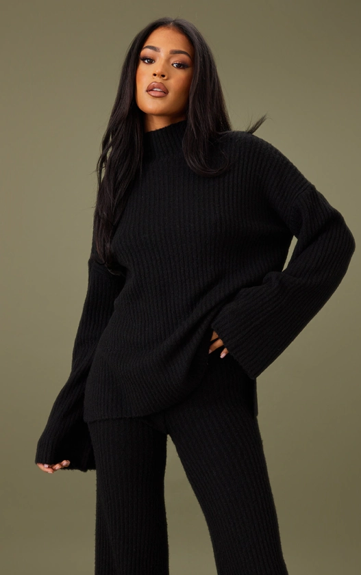 Tall Black Luxe Rib Knit Oversized Jumper