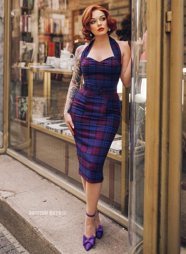 'The Girl Can't Help It' Mulberry Tartan 50s Style Pencil Dress