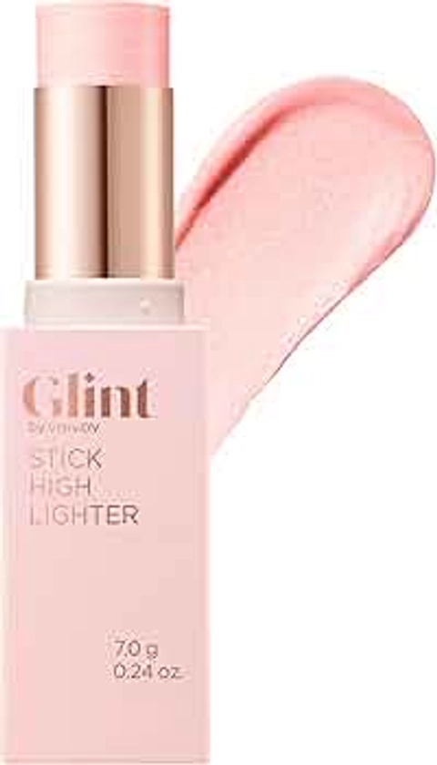 Glint Stick Highlighter (Rosy Moon, 0.27oz) - Multi-Use Illuminator Stick, Buildable & Blendable for Long-Lasting Natural Glow. Korean Makeup. Eyes, Cheeks, Nose, Lips.