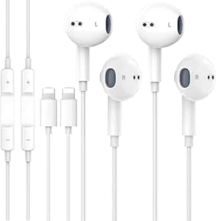 2 Packs Wired Headphones for iPhone Earbuds with Built-in Microphone & Volume Control HiFi Stereo Nosie Reduction Earphones Compatible with iPhone 14/13/12/11/XR/XS/X/8/7/SE Support All iOS System