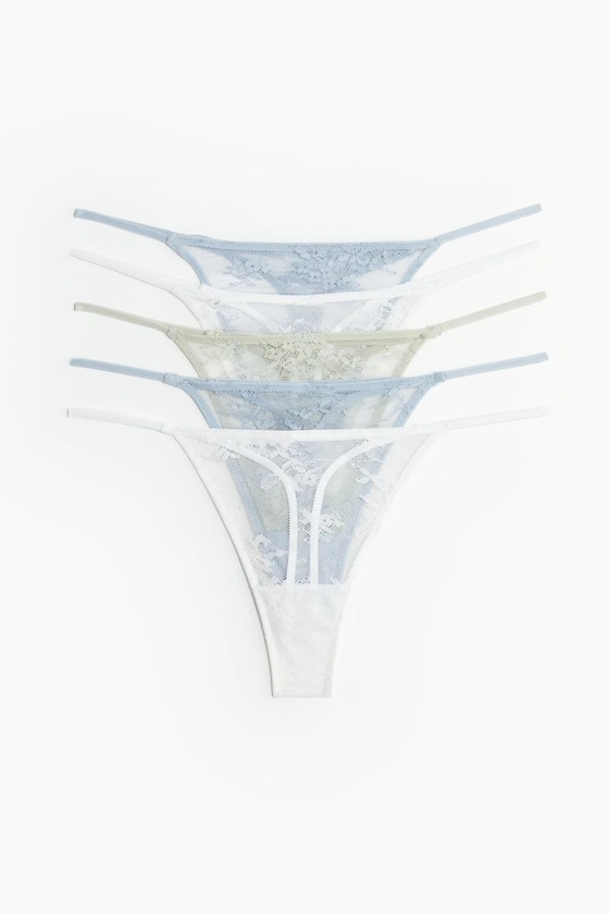 5-pack lace tanga thong briefs - Taille régulière - Blanc/bleu clair - FEMME | H&M FR