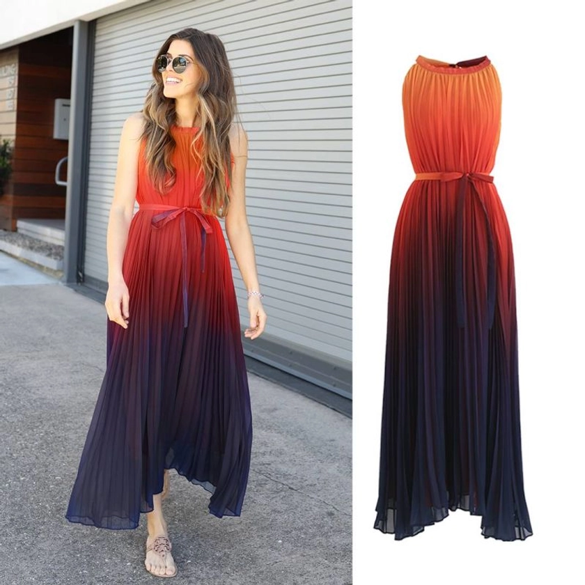 Splendor of the Sunset Gradient Pleated Maxi Dress