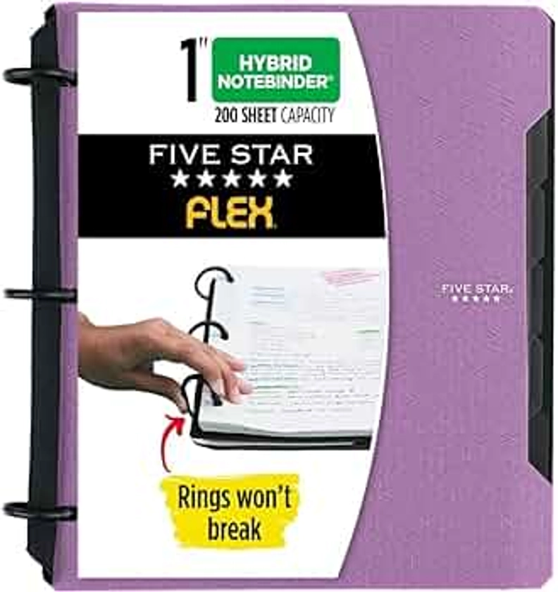 Five Star Flex Refillable Notebook + Study App, College Ruled Paper, 1-1/2 Inch TechLock Rings, Pockets, Tabs and Dividers, 300 Sheet Capacity, Purple (29324AB6)