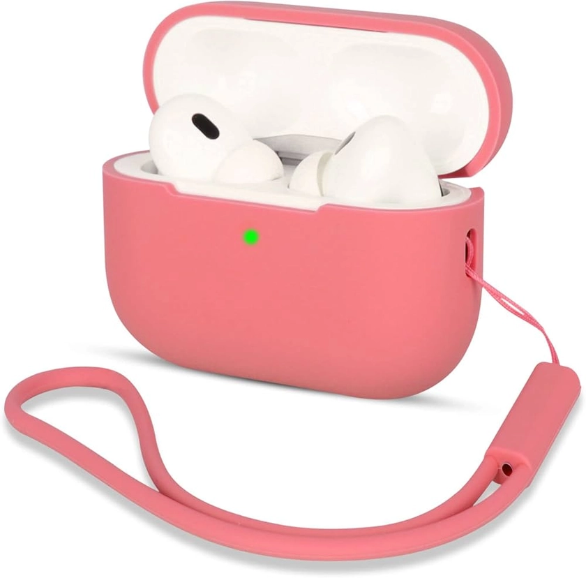 AOTUAO Coque Compatible avec Airpods Pro 2, Housse Étui Protection en Silicone AirPods Pro 2 Case Cover pour AirPods Pro 2ᵉ génération, Étui AirPods Pro 2 2022 avec Silicone Lanyard, Pink Peach