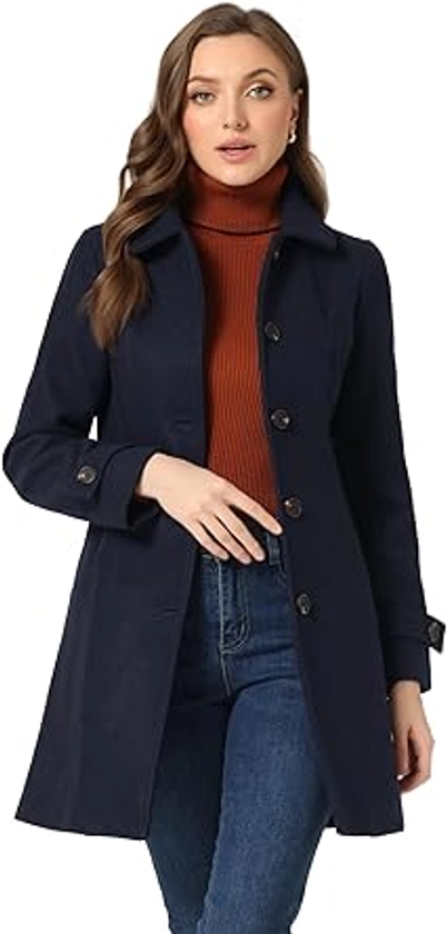 Amazon.com: Allegra K Women's Peter Pan Collar Winter Outwear Trench Pea Coat Medium Navy Blue : Clothing, Shoes & Jewelry
