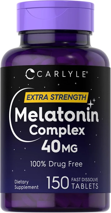 Carlyle Melatonin 40mg Complex | 150 Fast Dissolve Tablets | Extra Strength Support | with Ashwagandha and Chamomile | Vegetarian, Non-GMO, Gluten Free Supplement