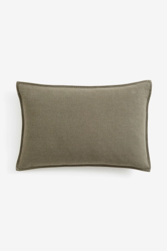 Housse de coussin en lin mélangé - Vert kaki foncé - Home All | H&M FR