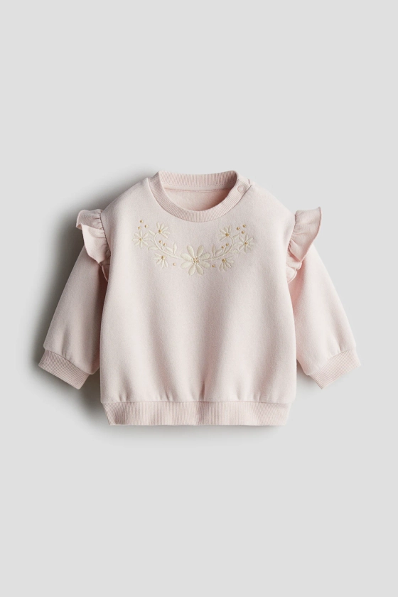 Sweat ras-du-cou - Ras-de-cou - Manches longues - Rose clair/fleurs - ENFANT | H&M FR