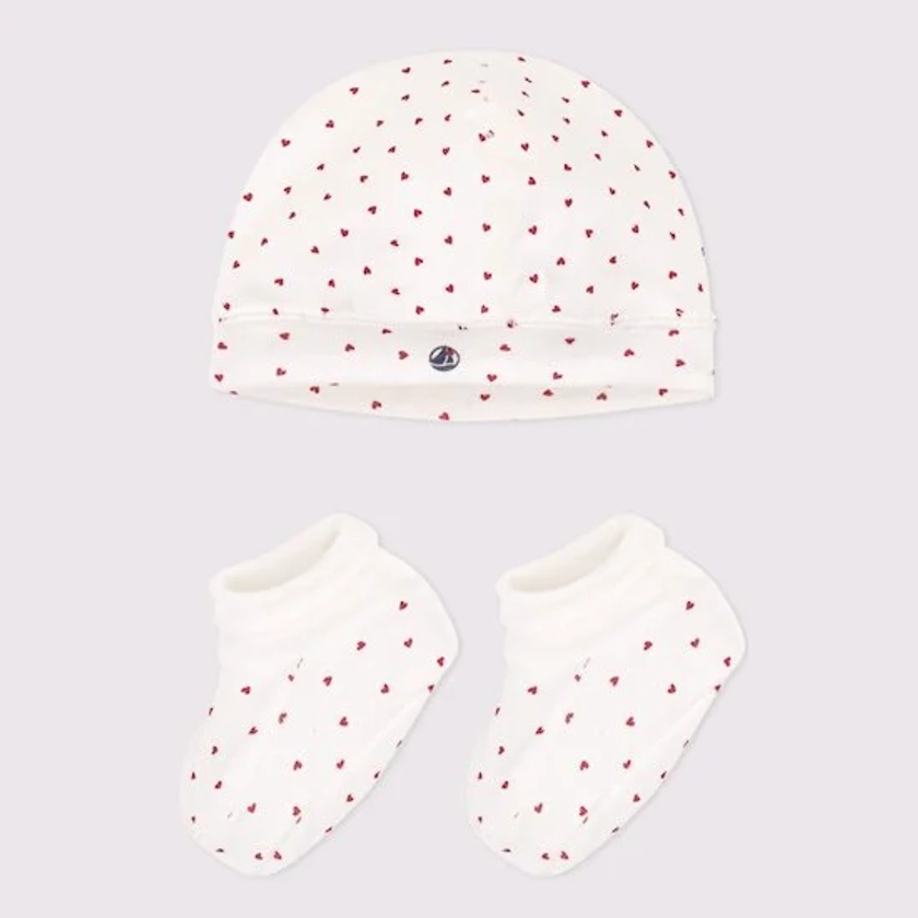 Lot de bonnet et chaussons en coton Cœurs Petit Bateau, Accessoires Naissance : Aubert