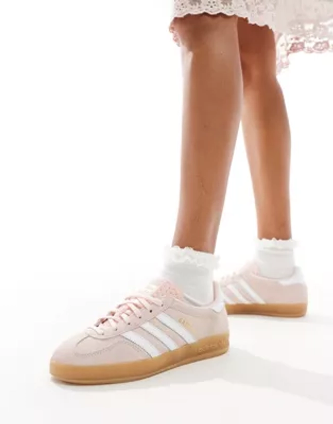 adidas Originals Gazelle Indoor trainers in pale pink with gum sole | ASOS