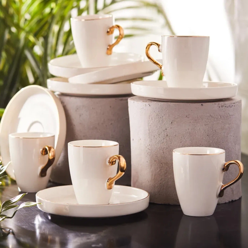 Karaca Pippo 12 Piece Porcelain Espresso Turkish Coffee Cup Set for 6 