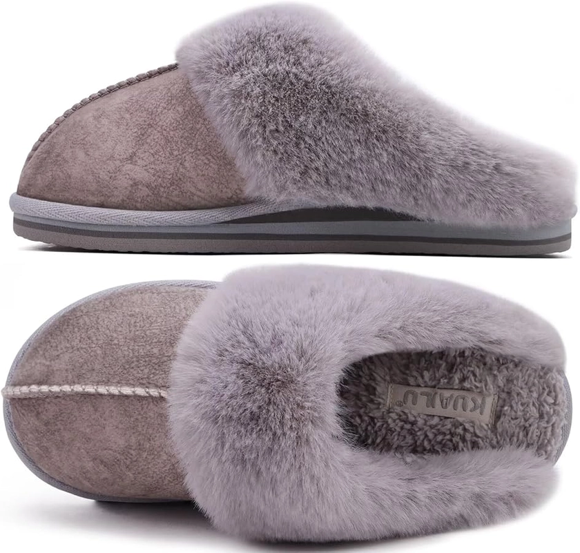 Amazon.com | KuaiLu Womens Slippers, Fluff Dual Memory Foam Slippers Ladies Cozy Arch Support Warm Scuff Slippers Slip on Comfy Winter House Shoes with Non-Slip Indoor Outdoor Hard Sole Green 6 | Slippers