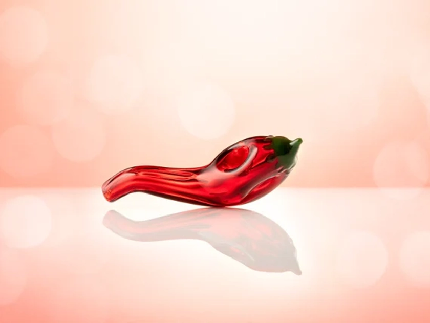 Glass Pipe - Handblown Chili Pepper Glass Smoking Pipe - Red Glass Smoking Bowl - Unique Smoke Accessory Gift - Chile Pepper Art