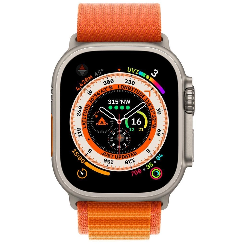 Apple Watch Ultra (2022) GPS + Cellular 49 mm - Titane Titane naturel - Boucle Alpine Orange