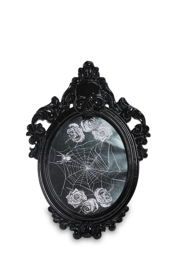 Dolls Home Goth Halloween Victorian Skull Ornate Picture Frame - Black