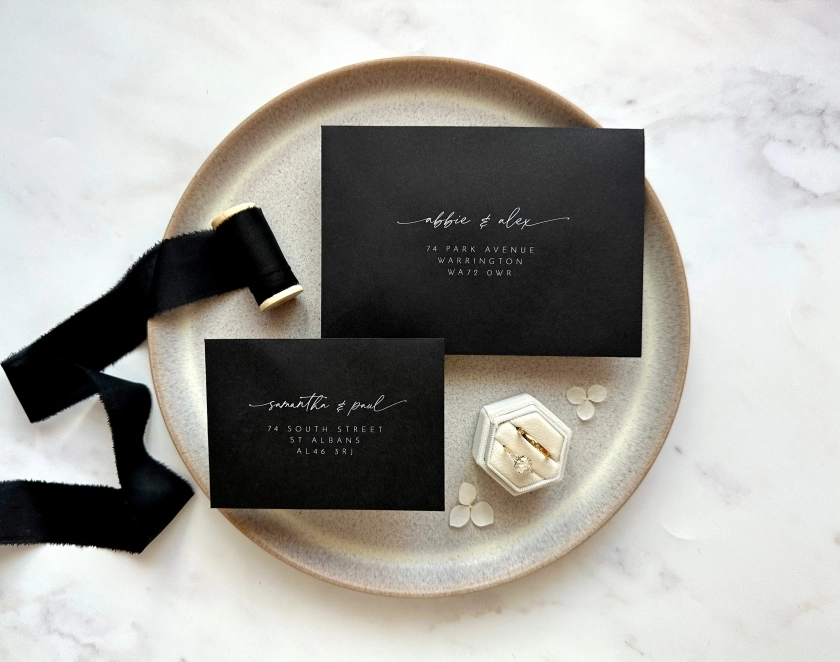 White Ink Envelope Address Printing | Luxury Wedding Stationery