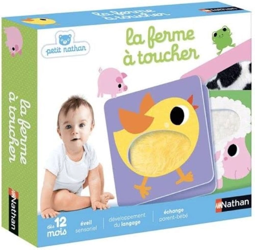 Nathan - La Ferme à Toucher - Jeu d'Éveil Sensoriel - Jeu Educatif - Animaux de La Ferme - Pour Des Moments en Famille - Toucher, Caresser, Manipuler - Pour Bébé dès 12 mois