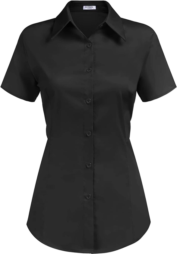 HOTOUCH Women's Basic Button Up Shirt Short Sleeve Stretchy Button Down Collared Shirts Waitress Work Shirt