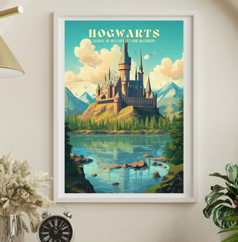 Magical World Castle Art Print, Magical Potter School Castle Poster, Harry Vintage Retro Travel Poster Art