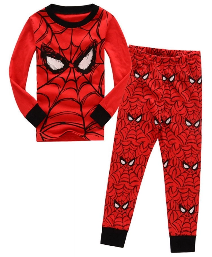 Canis 2pcs Boy Kids Long Sleeve Spiderman T-shirt+Pants Outfits Pajama Set Sleepwear