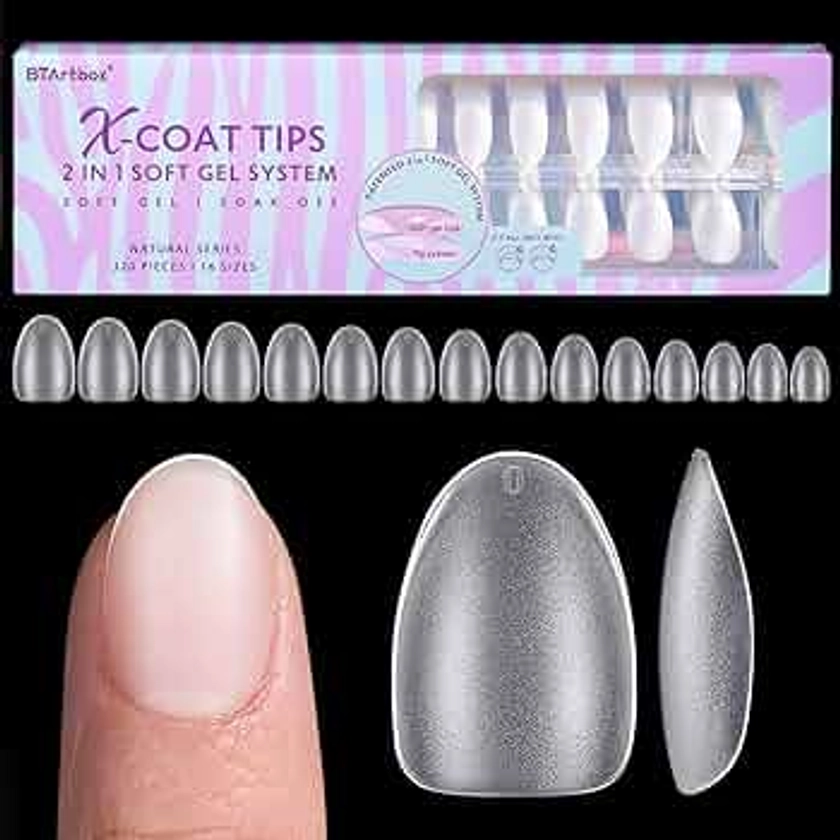 Extra Short Almond Nail Tips - BTArtbox Gel Nail Tips Natural X-COAT Tips with Tip Primer Cover, Pre-shaped Full Matte Oval Gel Press On Nails Clear Soft Fake Nails for Acrylic Nail Extensions Sizes