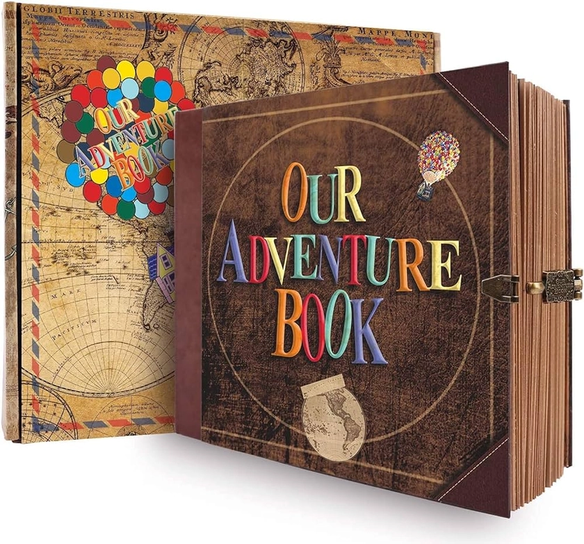 Our Adventure Book Scrapbook Photo Album, 146 Pages 8.9 * 7.7 Inch Retro Style Embossed Letter Cover Travel Journal Scrap Book Kit For Couples,Memory Book For Anniversary Wedding,Valentine's Day Gifts