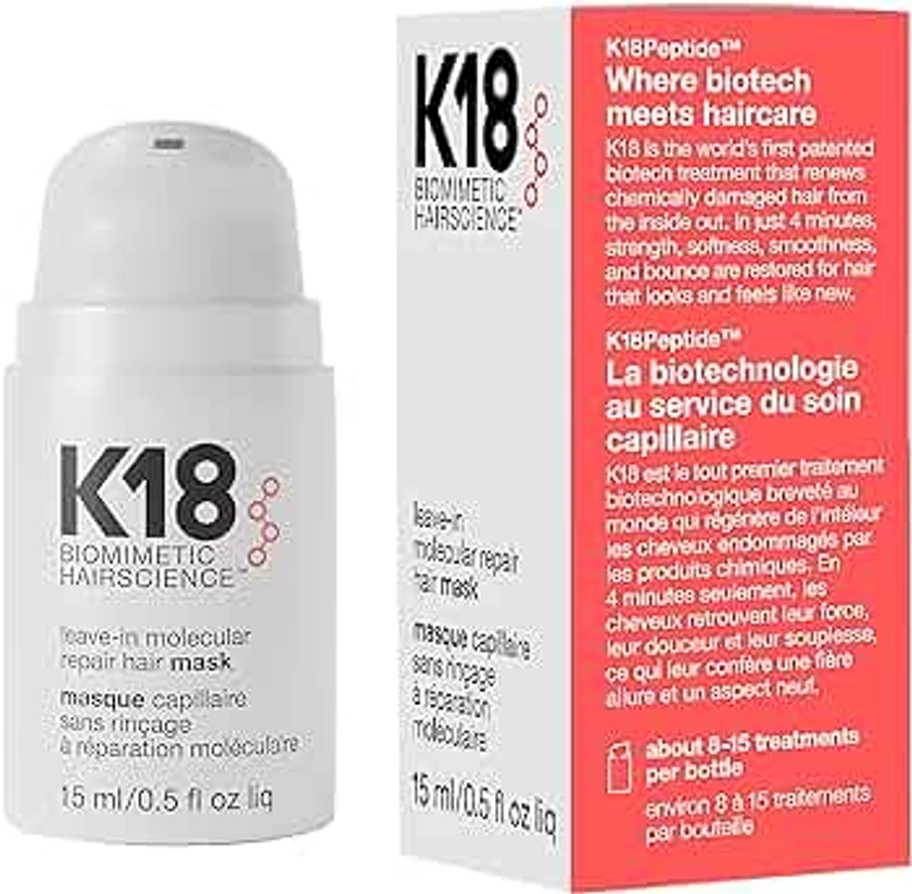 K18 Leave-In Molecular Hair Mask, Repairs Dry or Damaged Hair, Reverse Hair Damage from Bleach, Color, Chemical Services & Heat