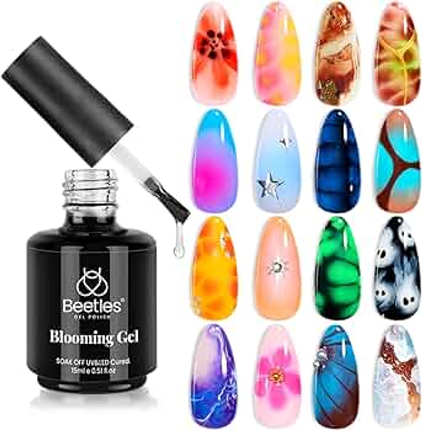 Beetles Nail Blooming Gel 15ml Clear Uv Led Blossom Gel Polish for Spreading Effect Marble Natural Stone Watercolor Floral Print Soak off Nail Gel Diy Nail Art Design Manicure Gift for Women