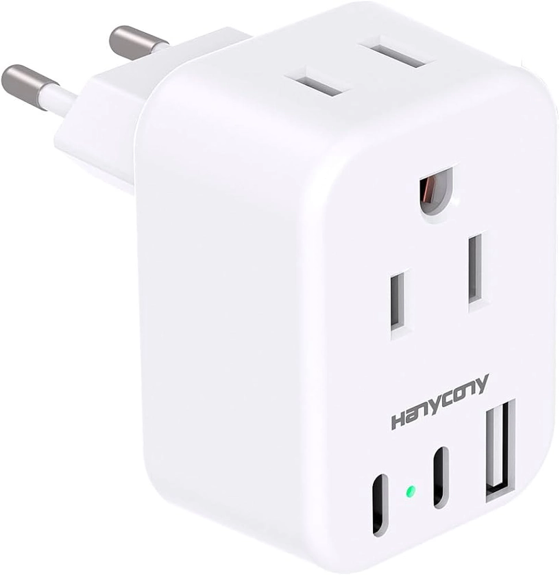 European Travel Plug Adapter USB C, International Plug Adapter, US to Europe Plug Adapter with 2 Outlets 3 USB Ports(2 USB C), Type C Power Adapter to Italy Spain France Portugal Iceland Germany