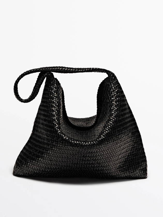 Sac tressé en cuir nappa · Blanc, Noir · Accessoires | Massimo Dutti