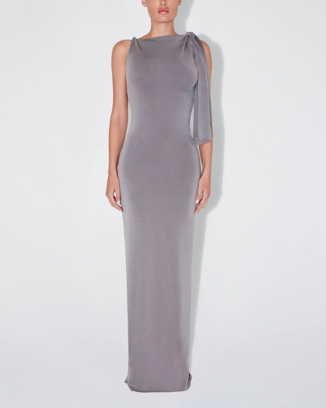 Sueded Stretch Knotted Maxi Dress | Steel Grey – Khy