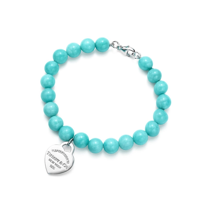 Return to Tiffany®Heart Tag Bead Bracelet
in Silver with Amazonite, 8 mm