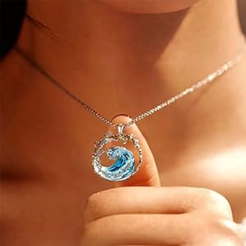 Ocean's Oath Jewelry Set, Adjustable Ocean Wave Necklace/Ring/Earring,Necklace Set, Sea Wave Cubic Zirconia Ocean Ring, Ocean Oath Necklace Inspiration Birthday Gift for Women Girls