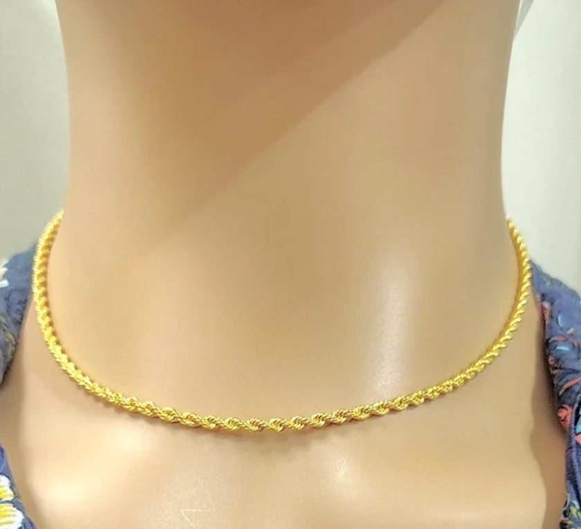 22ct / 22k Yellow Gold Mens/ladies Lightweight Rope Chain Necklace 16 Inches