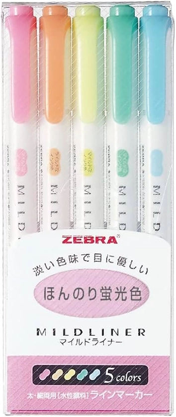 Zebra Mildliner WKT7–5C lot de 5 marqueurs fluorescents 5 couleurs