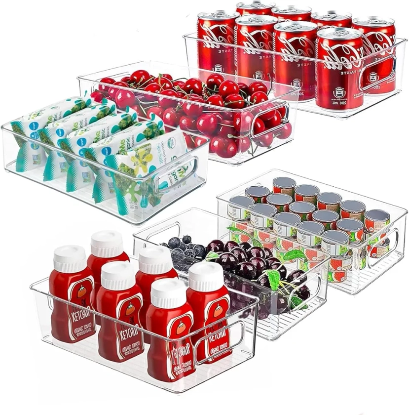 Mkitnvy Rangement Frigo Transparent, Lot de 6 Organisateur Frigo, Empilable Organisateur Frigo pour Le Réfrigérateur, Cuisine, Armoires et Comptoirs (3 Tailles)