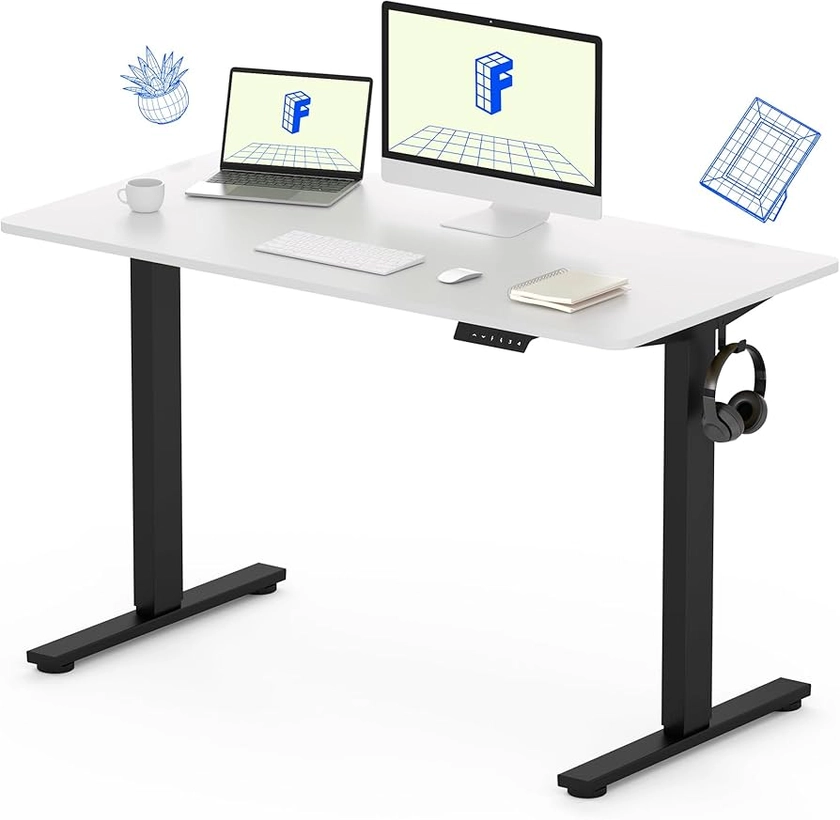 FLEXISPOT Electric Standing Desk 48 x 24 Inches Height Adjustable Desk Sit Stand Desk Home Office Desks Whole-Piece Desk Board (Classic Black Frame + 48 in White Table Top)
