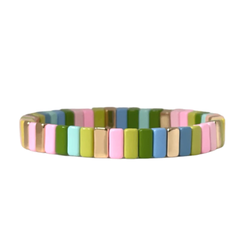 Boho Enamel Tile Bracelet | Pastel Greens