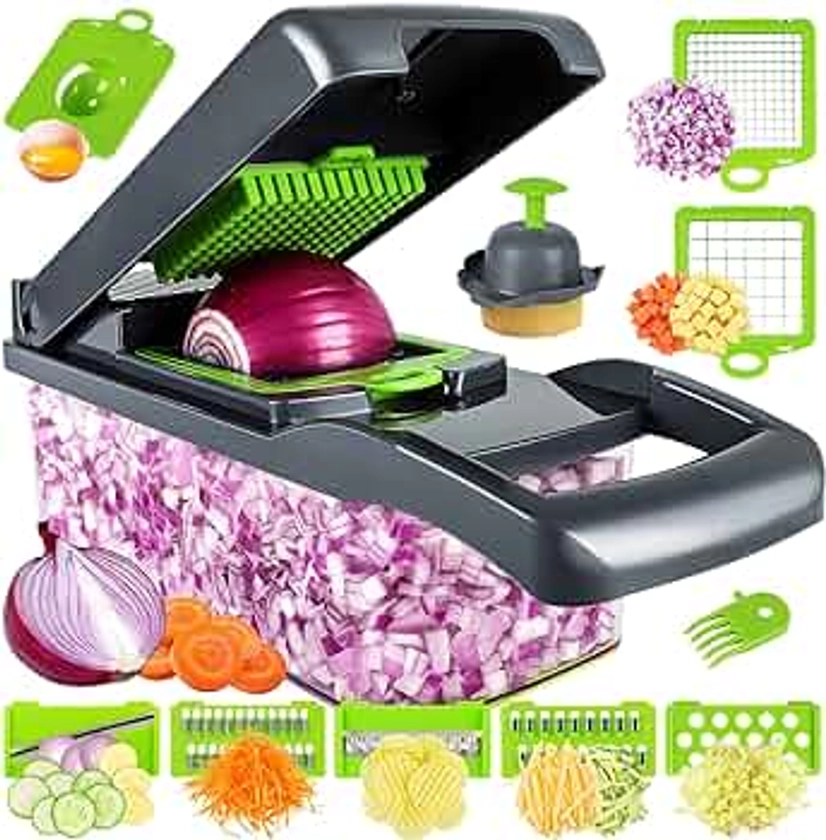 Vegetable Chopper, Pro Onion Chopper, Multifunctional 13 in 1 Food Chopper, Kitchen Vegetable Slicer Dicer Cutter,Veggie Chopper With 8 Blades,Carrot and Garlic Chopper With Container